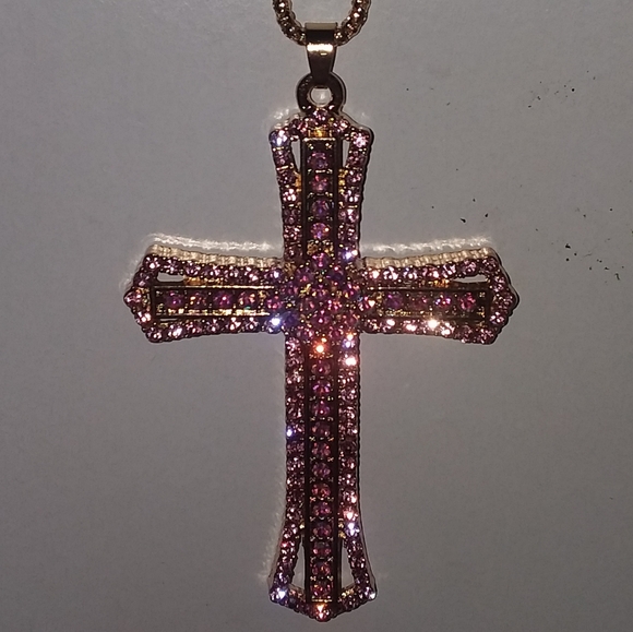 ❤ Nice! Pink & Iridescent Cross Charm/Free Chain💎 - Picture 11 of 12